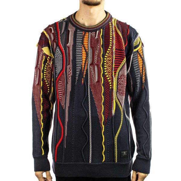 Carlo Colucci Oversize Fit Strick Pullover C9610-211 - dunkelgrau-rot-gelb Verkauf