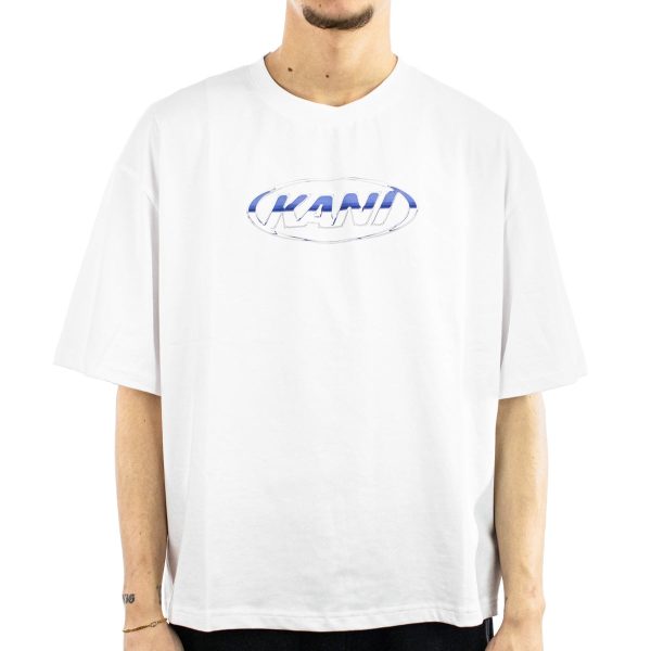 Karl Kani Woven Signature Chrome Logo Crop T-Shirt - White 60300356 - weiss-blau Verkauf