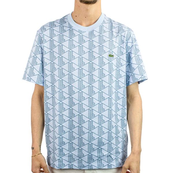 Lacoste Monogramm T-Shirt TH2831-HI0 - hellblau-creme Online-Verkauf