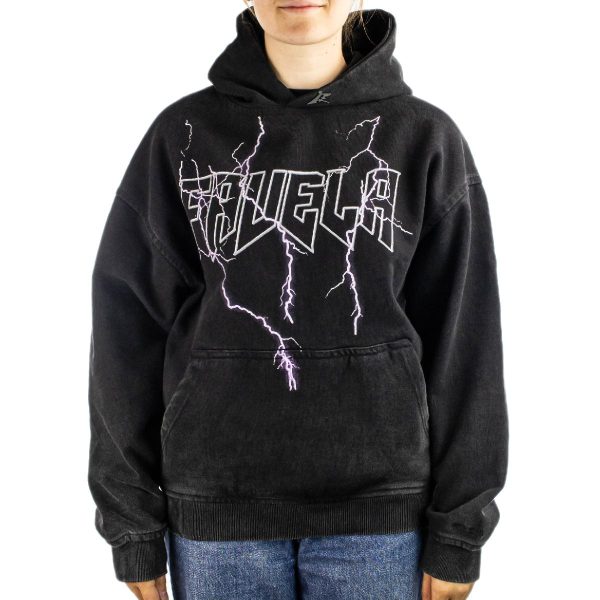 Favela Lightning Outline Hoodie FAV-2024-Q3-00106 - schwarz gewaschen Online-Schn?ppchen