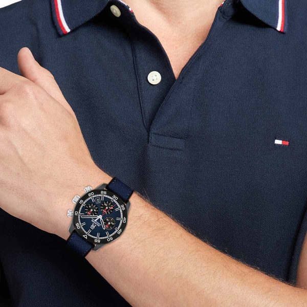 Tommy Hilfiger TH85 Carbon Chronograph Cordura Straps Armband Uhr 1792183 - dunkelblau-schwarz Im Angebot – Bild 2